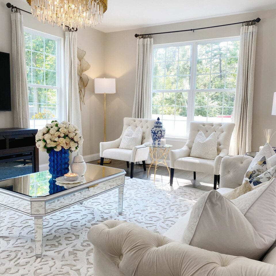 English White Roses in Textured Blue Vase