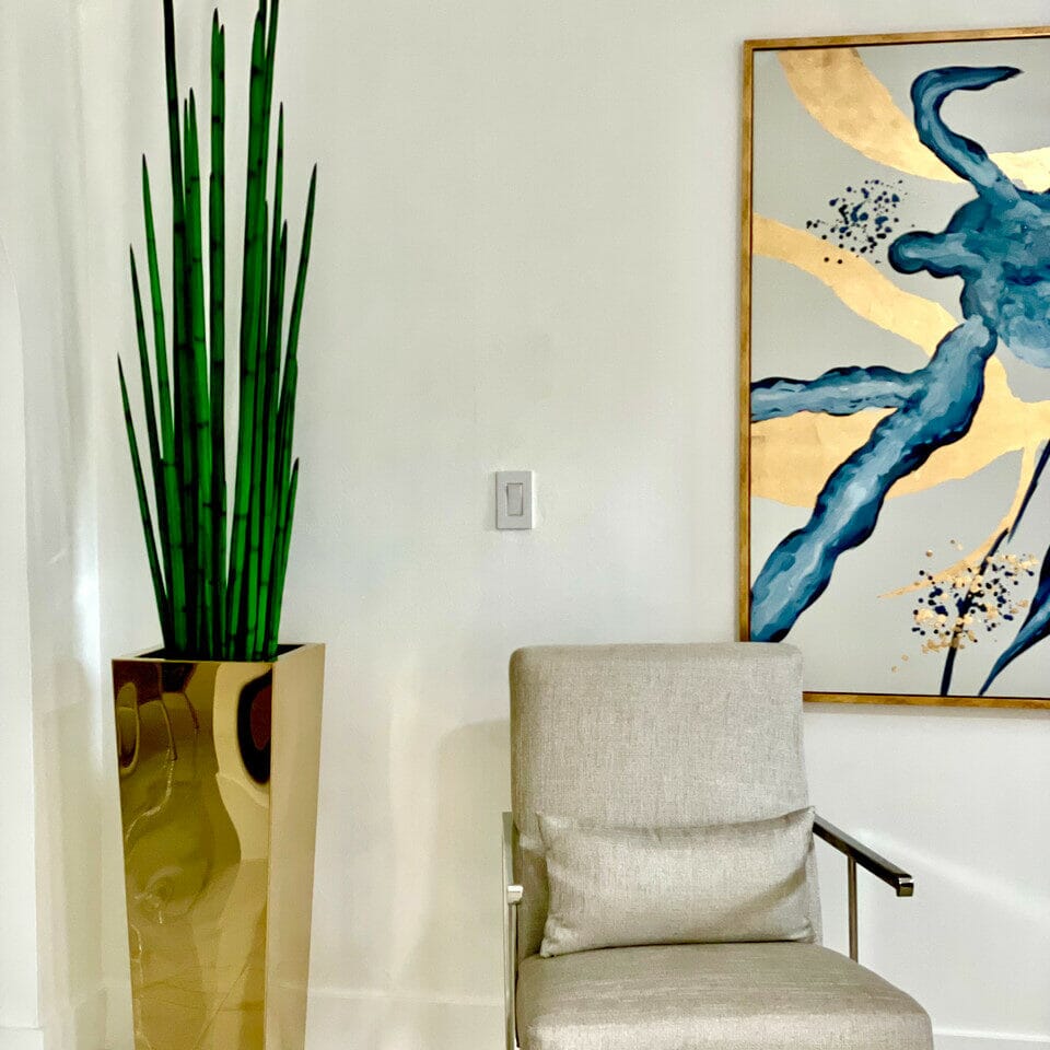 Golden Cube Vase with Snake Grass