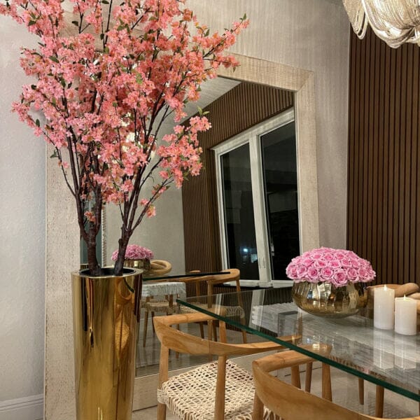 Large Cherry Blossom Tree in Golden Planter