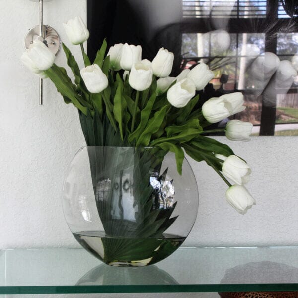 Lunar vase with white tulips