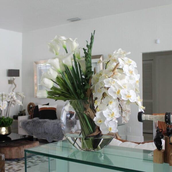 Moon Vase with Mixed Flower Bouquet