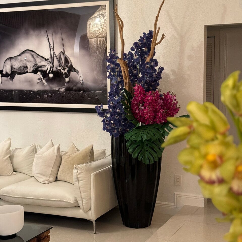 San Jose Vase in Glossy Black with Vanda Orchids