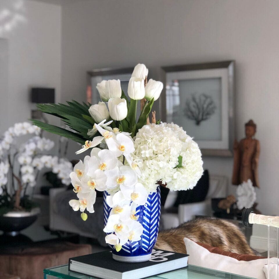 Striped Inca Vase with Mixed Flower Bouquet