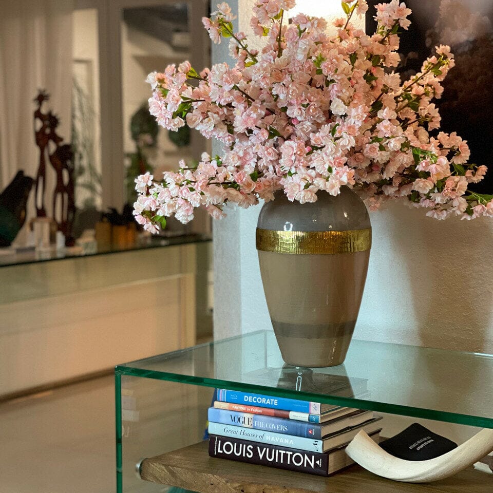 "Goddess" vase with pink cherry blossoms