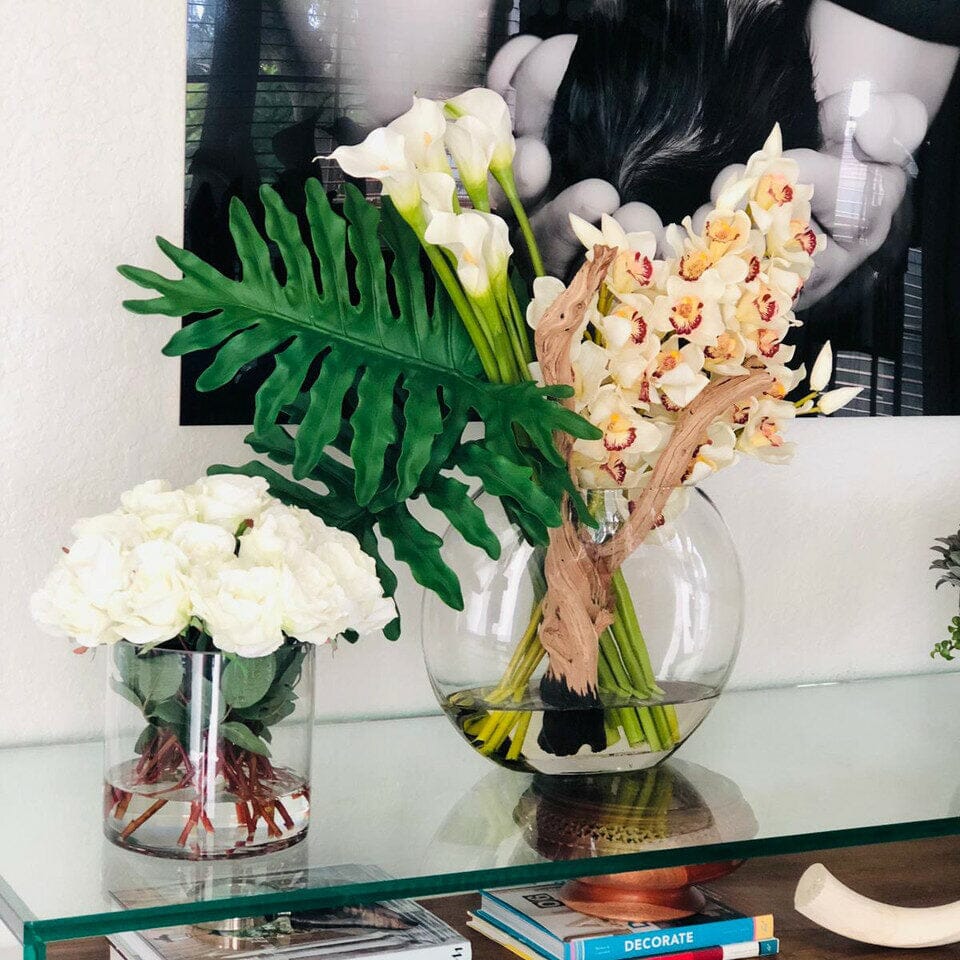 Lunar Vase with Cymbidium Orchids and Calla Lilies