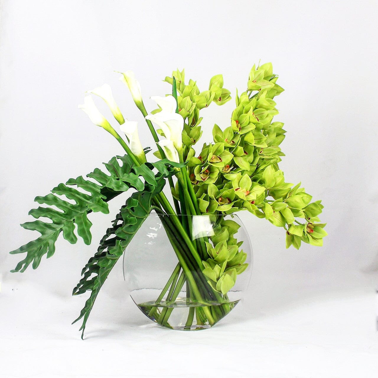 Lunar Vase with Green Cymbidiums and Callas