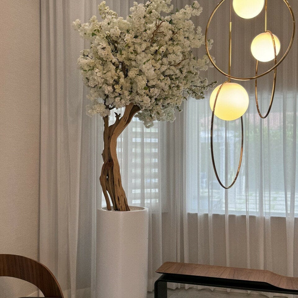 Matt Beige St. Tropez Vase with White Cherry Blossom Tree