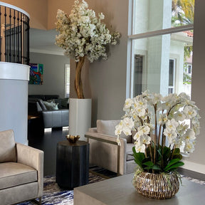 Matte Beige St. Tropez Vase with White Cherry Blossom Tree