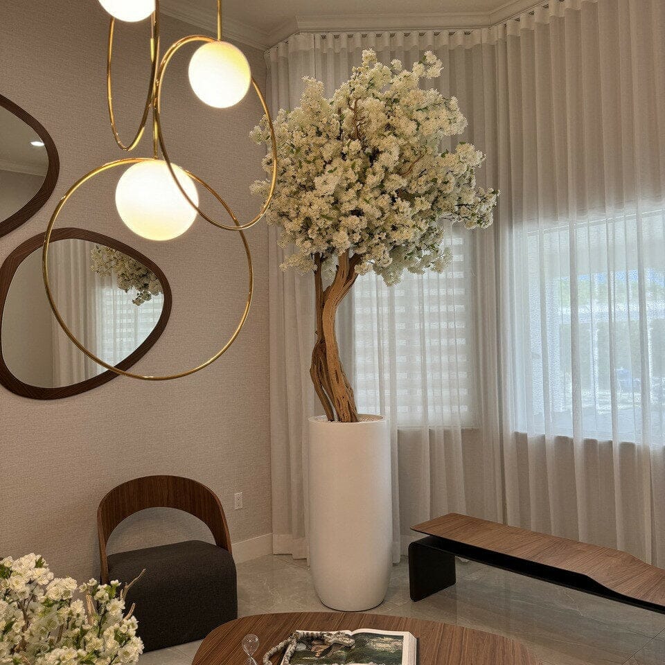 Matte Beige St. Tropez Vase with White Cherry Blossom Tree