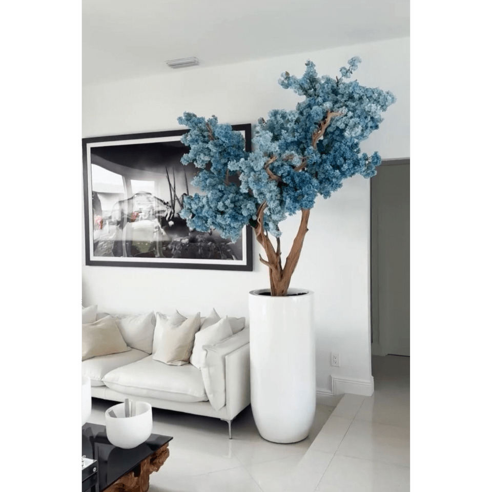 Matte White St. Tropez Vase with Blue Cherry Blossom Release