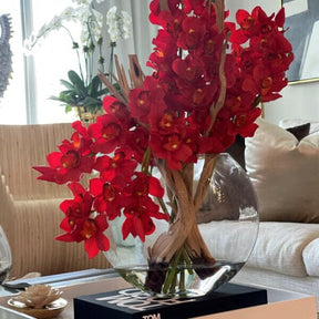 Red Cymbidium Orchids in Moon Planter