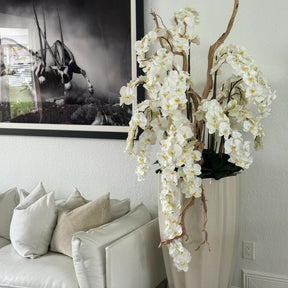 San Jose Beige Sand Vase with White Orchids in Cascade