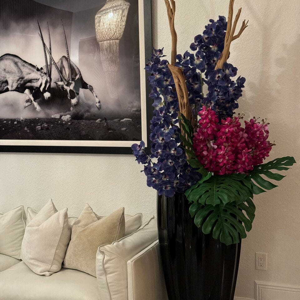 San Jose Vase in Glossy Black with Vanda Orchids