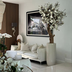 White Magnolia Tree in Shiny St. Tropez Beige Pot